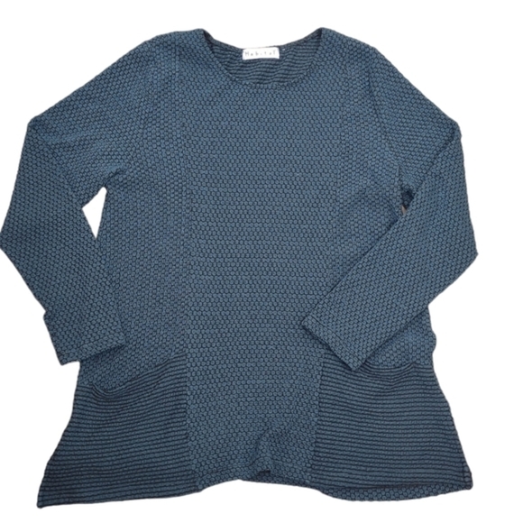 Habitat 2 Pocket Long Sleeve Textured Knit Lightweight Tunic Top, Teal Blue - Picture 1 of 6